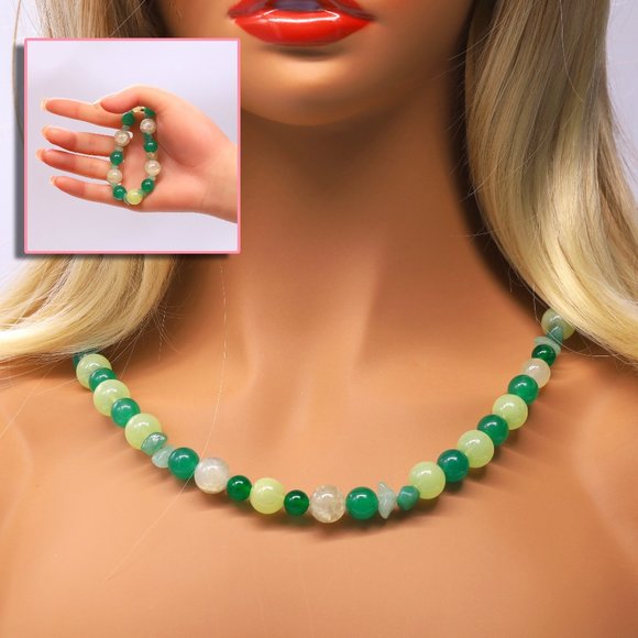 Mybeademporium.com Jewelry - Green necklace set with Jade and Aventurine beads with earrings and bracelet.